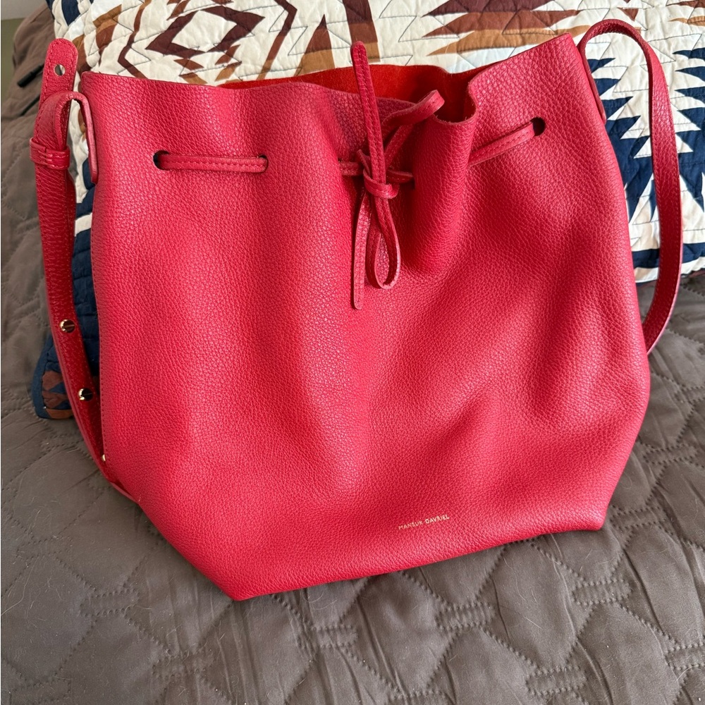 Mansur Gavriel Soft Pebbled Leather Red Bucket Bag